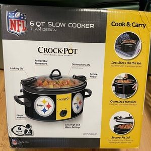 Brand new. Never unboxed, Steelers crock pot.